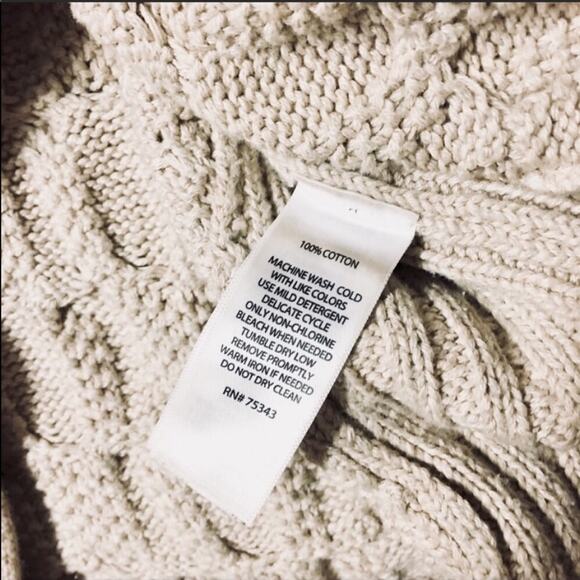 MAX STUDIO Tan Cream Beige Chunky Cable Knit Crew Curve Hem Pullover Sweater S - Picture 8 of 8